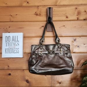 Wilsons Leather Bronze Brown Burnished Shoulder Bag Purse Slouchy Metallic Large